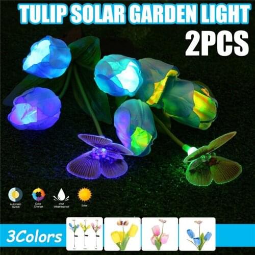 1/2Pcs Artificial Tulip Solar LED Light Garden Landscape Decorative Flower Night Lamp