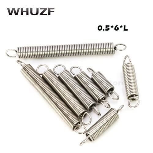 20pcs 0.5mmx6mmxL 304 Stainless Steel Dual Hook Small Tension Spring Damping Spring Sliver Tone