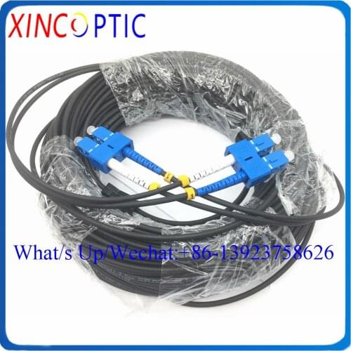 200M DX 2C Duplex SM Armored Fiber Optical Patch Cord SC LC FC ST 2Cores Ratproof Singlemode Black LSZH/TPU Cable FTTH Jumper