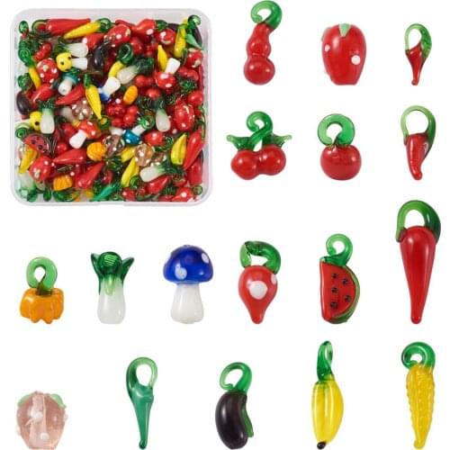 200pcs/box Handmade Lampwork Fruit Vegetables Beads Pendants Mixed Color For DIY Bracelet Earring Jewelry making Decor