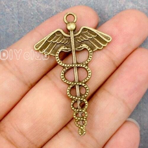 30pcs- Antique Bronze Caduceus Medical Symbol Charms Pendant 49x31mm