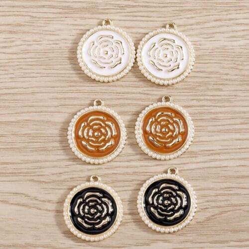 4pcs 19*21mm Enamel Flower Charms Pendants for Earrings Necklace Handmade Imitation Pearl Charms Jewelry Making Crafts Accessory