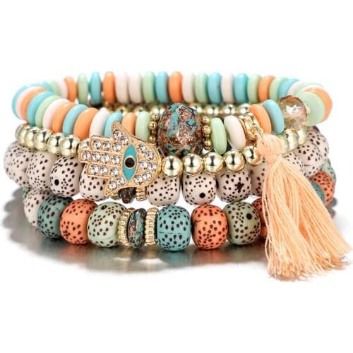 4Pcs/Set Elegant Delicate Color Crystal Heart Bracelet & Bracelet Vintage Anchor Pendant Female Rhinestone Bracelet Gift 5 Color