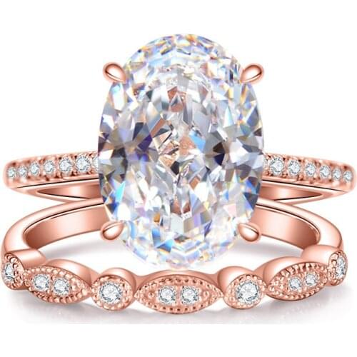 9ct Radiant Cut 9*13MM Lab Diamond Ring Sets For Women Solid 925 Sterling Silver Rose Gold Color