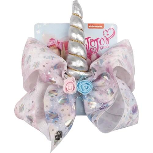 8 Inch" New jojo Hair Bows For Girls Unicorn Rose Flower Hair Bow Handmade Foil Printed Ribbon Knot Jumbo SIWA Hair Accessories
