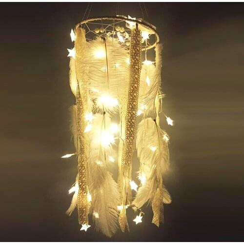 Big 25*105CM LED star light Dreamcatcher with white Feather pearl dream Catcher Wall Hanging Home Party Decoration Gift