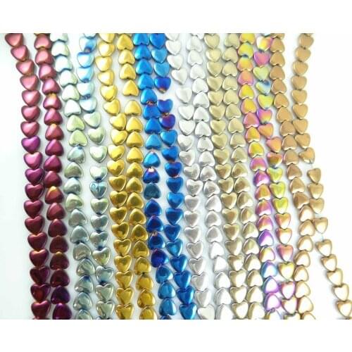 6*6mm Natural Quartz crystal Titanium Multicolored Hematite Gem Heart Beads making jewelry 15'' H25