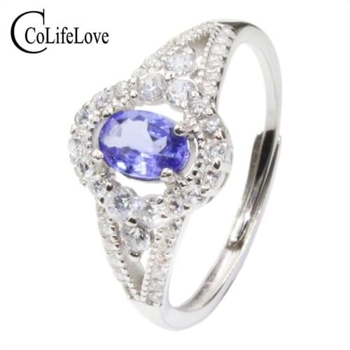 CoLife Jewelry Dazzling Tanzaite Ring for Party 0.5ct Natural Tanzanite Silver Ring Solid 925 Silver Tanzanite Jewelry