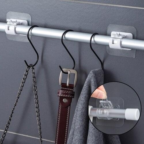 Nail-Free Curtain Rod Hanging Clip Hook Powerful Bathroom Curtain Rod Hanging Clip Bearing 3.5kg Adhesive Self Wall Rack Hook