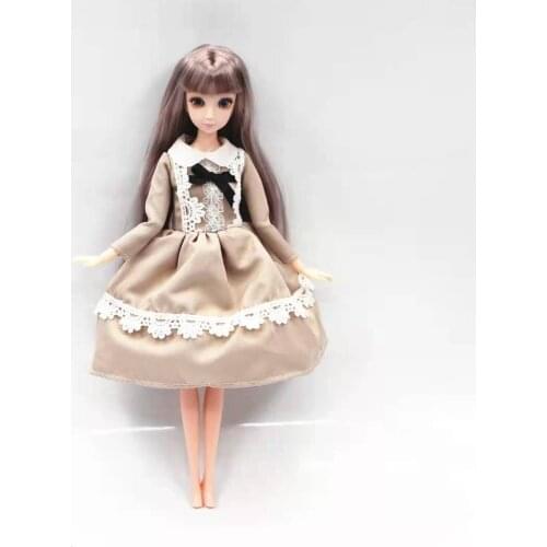 Fashion Khaki Lolita Bowknot Doll Dresses for Barbie Clothes Outfits Long Sleeve Party Gown Princess Ball Vestidoes Kids Toy 1/6