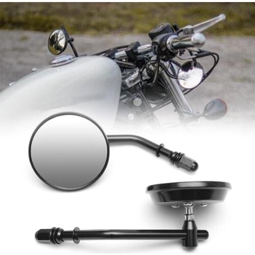 8mm Motorcycle Rearview Side Round Mirrors Black/Chrome Short Stem 3"Round Rearview Mirror For Dyna Bobber Chopper 1982-2018