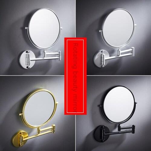 Punch-free Bathroom Wall-mounted Makeup Mirror Retractable Beauty Mirror Double-sided Makeup Front Mirror Gold Round Mirror Wall