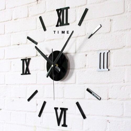 Roman Numbers Acrylic Mirror Surface DIY Sticker Wall Clock Living Room Decor