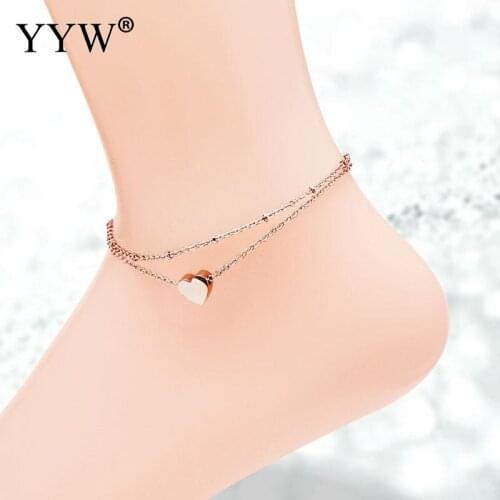 Stainless Steel Girl Fashion Simple Heart Ankle Bracelet Chain Beach Foot Sandal Jewelry For Summer Ladies Feet Bare Accessories