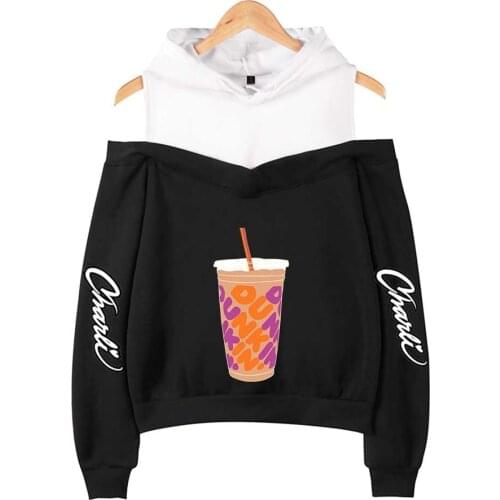 New Ice Coffee Splatter hooded Sweatshirt Lovers Long Sleeve Harajuku Clothes Charli DAmelio jacket New off-shoulder Hoodies