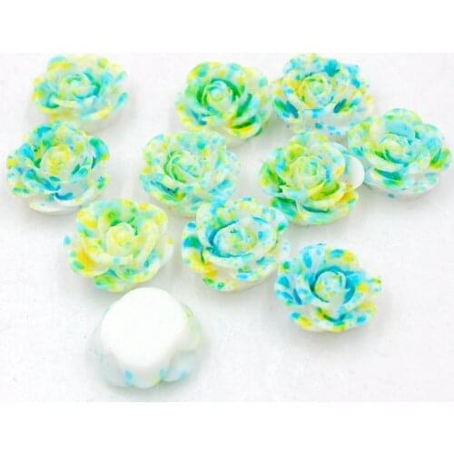 New 20pcs 14mm Rainbow(Sky Blue+Yellow) Resin Rose Flower Flatback Stone Scrapbook Wedding Buttons DIY
