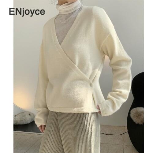 2020 New V Neck Knit Oversize Female Cardigan Winter Womens Sweater coat Autumn Loose Knit Cardigan Cropped Tops