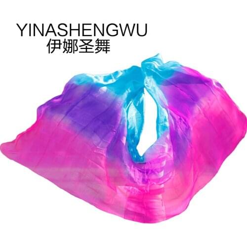 Newest Pure Silk Belly Dance Veils Belly Dance Scarf Silk Veils Practice Stage Performance turquoise+purple+rose