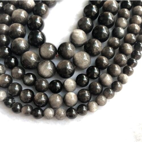 Wholesale A Quality Silvers Obsidian Beads 6mm 8mm 10mm12mm Round Gem Stone Loose Beads for jewelry,1 of 15" strand