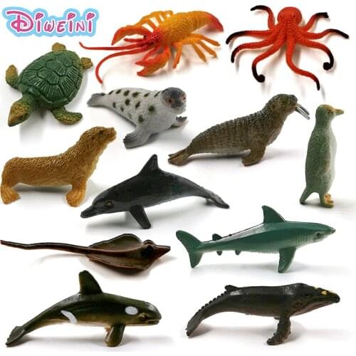 Octopus Lobster Sea Lion Seal Walrus Whale Shark Dolphin Devil Fish Turtle Penguin Animal Model Action Figure Educational Toys