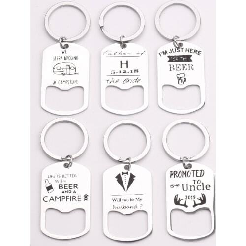 Personalized stainless steel key chain custom name date bottle opener key chain home travel carry key gift accessories