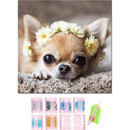 Full Square 5D Diy Diamond Painting Cute Dog Diamond Embroidery Chihuahua Cross Stitch Rhinestone Diamond Painting