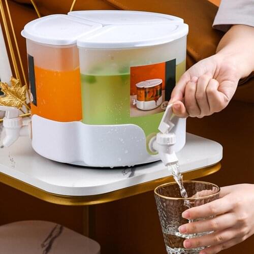 5.2L Rotatable Drink Dispenser Beverage Container Fridge Cold Kettle 3 Grid Cold Water Bucket Large Capacity Cold Water Bucket