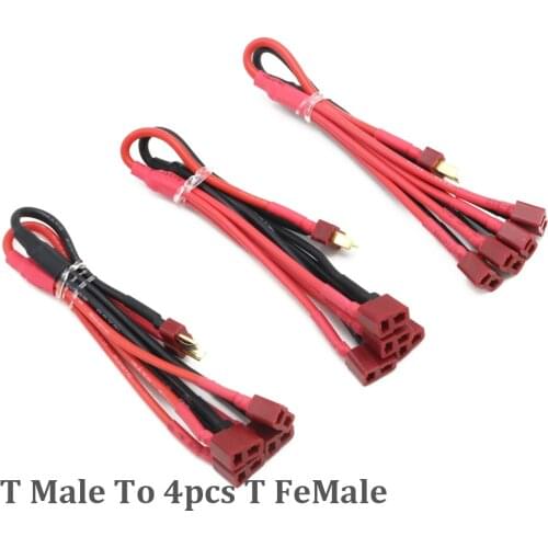 TPlug Male Connectors To 4pcs TPlug Female In Parallel Battery Extension Lead 16AWG/23CM For Rc Car Truck Drone Lipo Battery