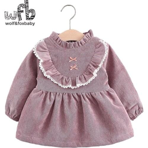 Retail 0-3 years childrens girl long-sleeves round neck lace double butterfly doll dress spring fall autumn