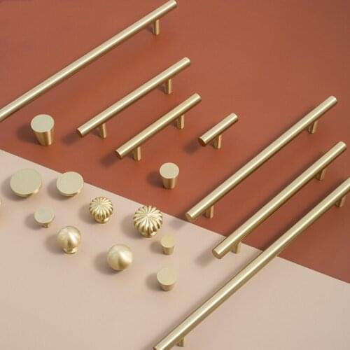 Cabinet door handle Nordic modern simple brass long American cabinet wardrobe double hole drawer small handle