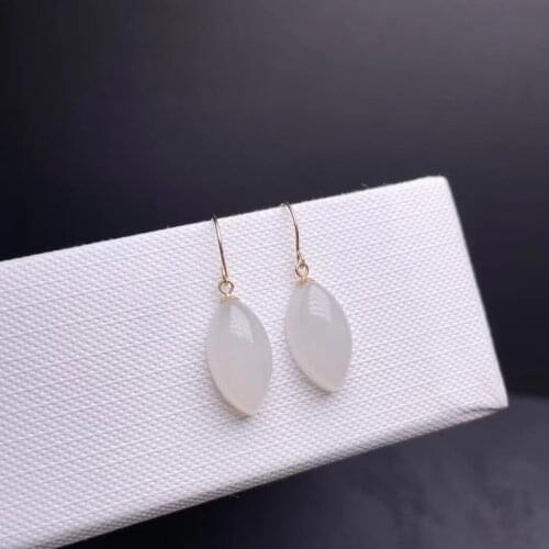 SHILOVEM 18k yellow gold real Natural white Jasper drop earrings classic fine Jewelry women wedding gift myme0816998hby