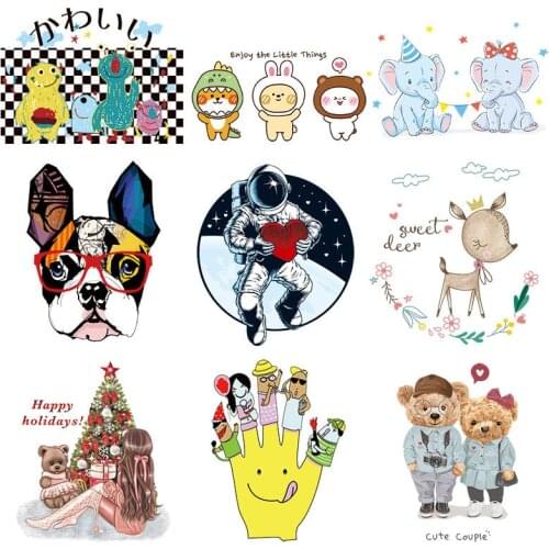 Cute Colorful Bulldog Animal Iron On Patches For DIY Heat Transfer Clothes T-Shirt Thermal Stickers Decoration Printing
