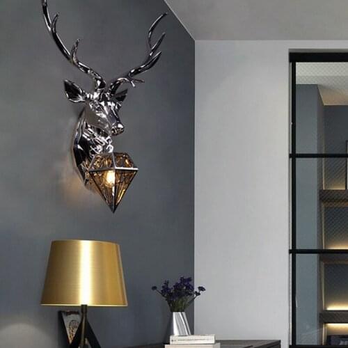 Modern Resin Antler Led Wall Lamp Silver Wall Lights Deer Living Room Bedroom Bedside Wall Sconce Lamp Indoor Lighting Fixture