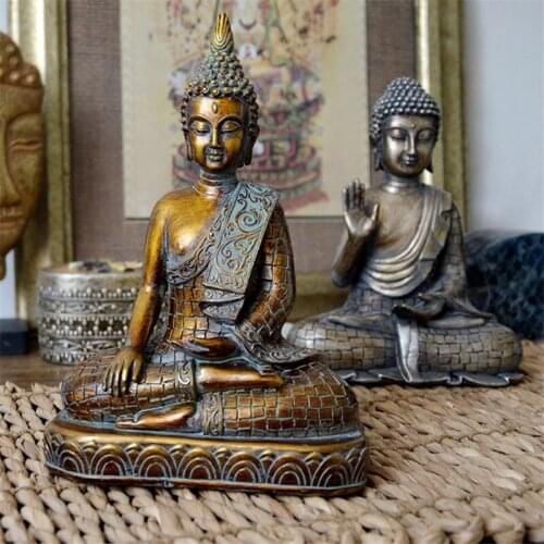 Resin Buddha Statues Thailand Buddha Statue Sculpture Home Decor Office Desk Ornament Vintage Gift Figurine Hindu Siting Buddha