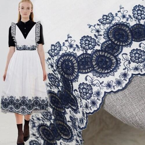 The cloth Chinese Blue and White Porcelain Embroidered Lace 100%cotton Materials Spring Dress DIY clothes fabrics Freeshipping