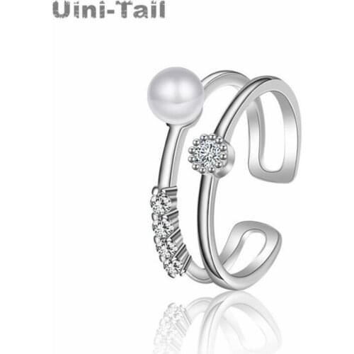 Uini-Tail hot new 925 sterling silver Korean personality pearl ring hand jewelry wholesale double-layer live ring a generation