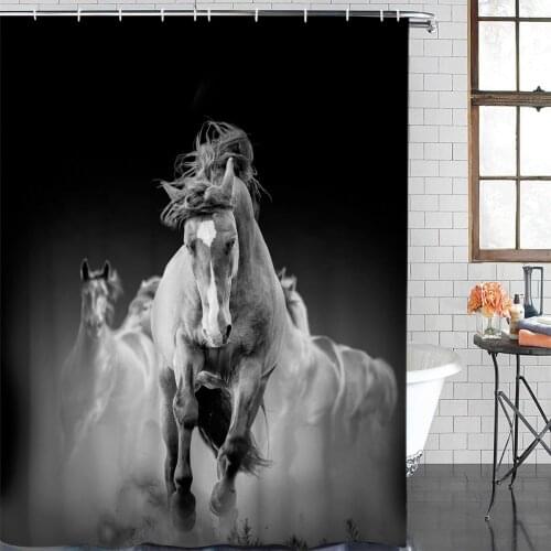 Animal Black Horse Running Shower Curtain Polyester Fabric Bathroom Home Decor Waterproof Shower Curtains with Hooks