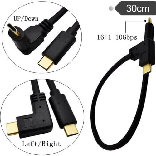 High speed 90 Angle Gold plated Type C to type-c usb 3.1 Cable 3A Male to Male cord USB 3.1 Male to Male 90 degrees Cable 0.3m