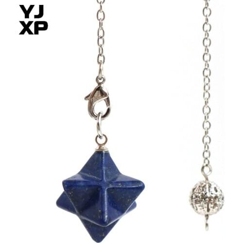 YJXP Trendy Silver Plated Link Chain Eight Pointed Star Pendant Amulet Lapis Lazuli Jewelry