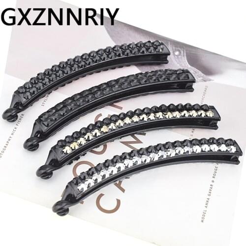 Black Rhinestone Hair Clips for Women Accessories Long Barrettes Hairpins Korean Style Fashion Banana Hairclip Claws Clip Gifts