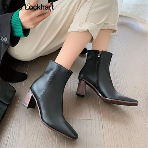 2021 New Autumn Retro Square Toe Zipper Ankle Boots Square Heel All Match Women Shoes Ladies Chelsea Boots High Heels Size 34-43