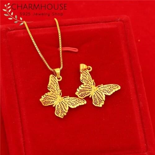 24K Gold Filled Necklaces For Women Exquisite Butterfly Pendant Necklace Chain Collier Femme Choker African Gold Jewelry Gifts
