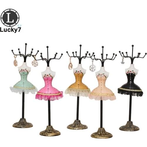 1Pc Creative Resin Crafts Iron Mannequin Jewelry Lace Princess Skirt Earrings Hanger Necklace Ring Hanger Jewelry Display Stand