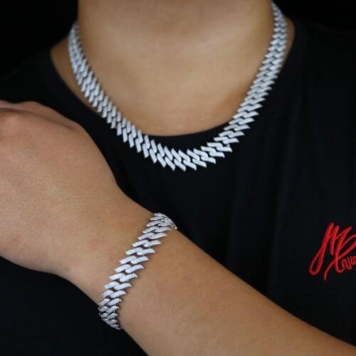 15mm Heavy Chain Necklace Bling 5A CZ Stone Iced Out Solid Spike Cuban Curb Link Chain Necklaces Bracelet For Men Rapper Jewelry