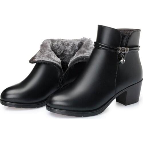 2020 NEW Fashion Soft Leather Women Ankle Boots High Heels Zipper Shoes Warm Fur Winter Boots for Women Plus Size 35-43