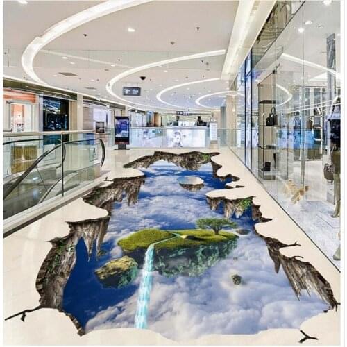 Beibehang 3D extend space sky 3d floor stickers Custom Photo self-adhesive 3D floor PVC waterproof floor Home Decoration