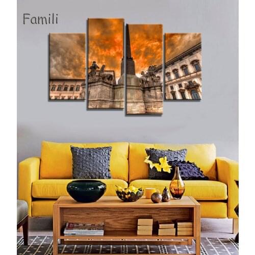 4 pieces of canvas art Rom italy night landscape on canvas HD print modern home decoration living room wall painting artwork