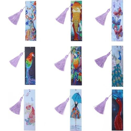 5D Diamond Painting Exquisite Parrot, Flamingo Leather Bookmarks Tassel Bookmarks Craft Decor Special Shaped Diamond Embroidery