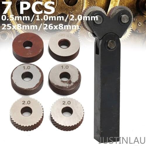 7pcs Knurling Knurler Tool Diagonal Wheel Linear Knurl Set 0.5-2mm Pitch