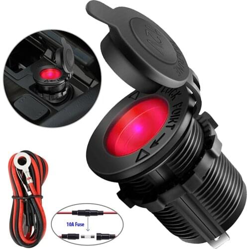 12 V Car Motorcycle Boat Cigarette Lighter Socket LED Waterproof Plug Power Outlet Adapter Car Electronics Accessories